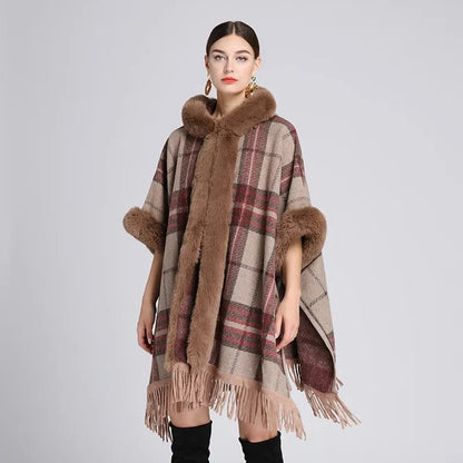 Poncho Femme Plaid Col Montant