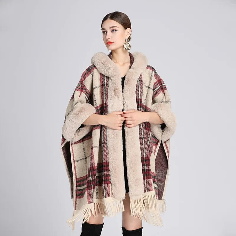 Poncho Femme Plaid Col Montant