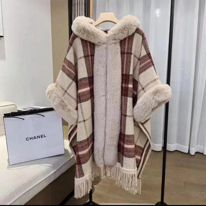 Poncho Femme Plaid Col Montant