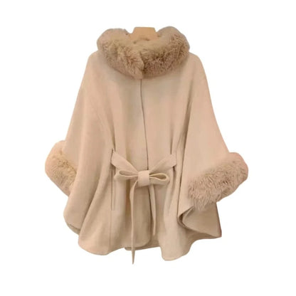 Poncho Femme Poches Fourrure