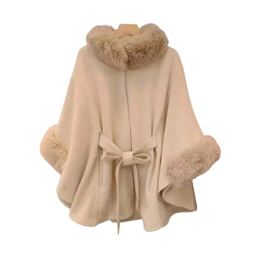 Poncho Femme Poches Fourrure