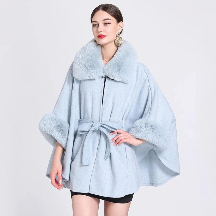 Poncho Femme Poches Fourrure