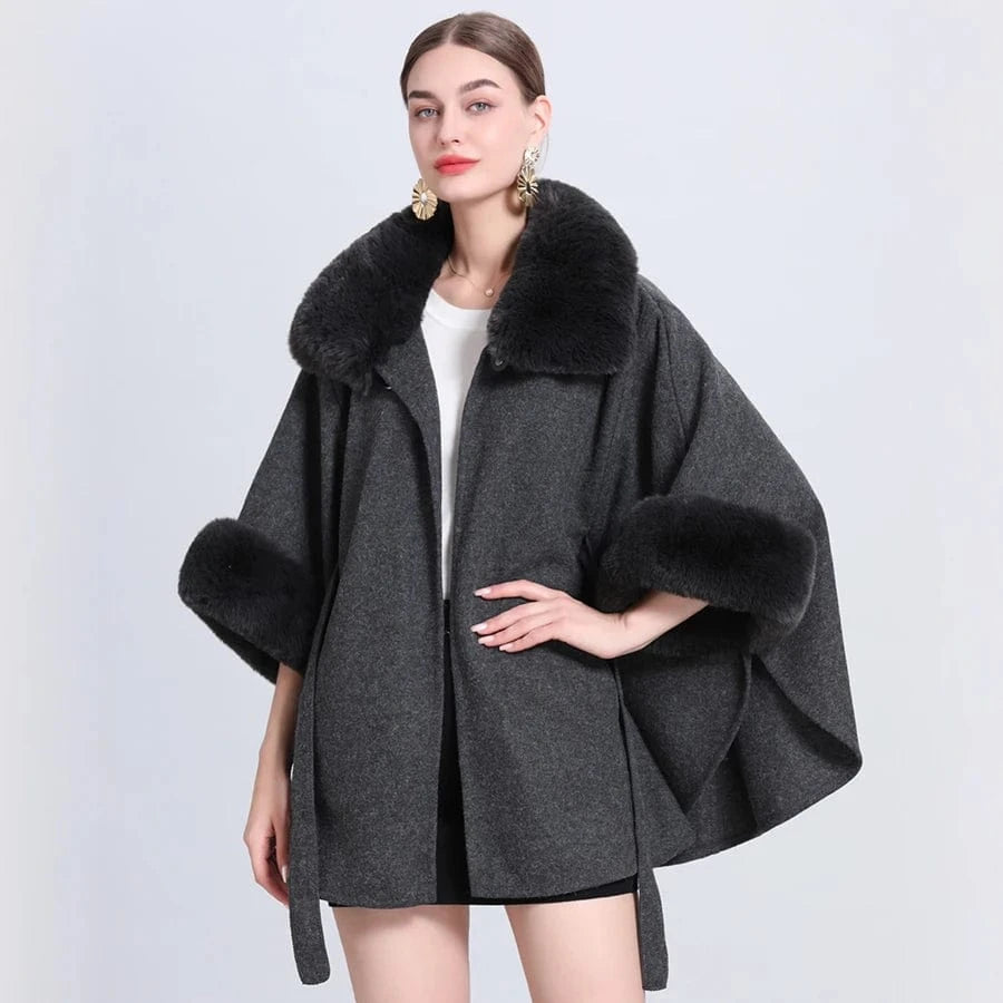 Poncho Femme Poches Fourrure