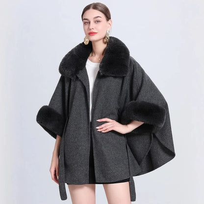 Poncho Femme Poches Fourrure