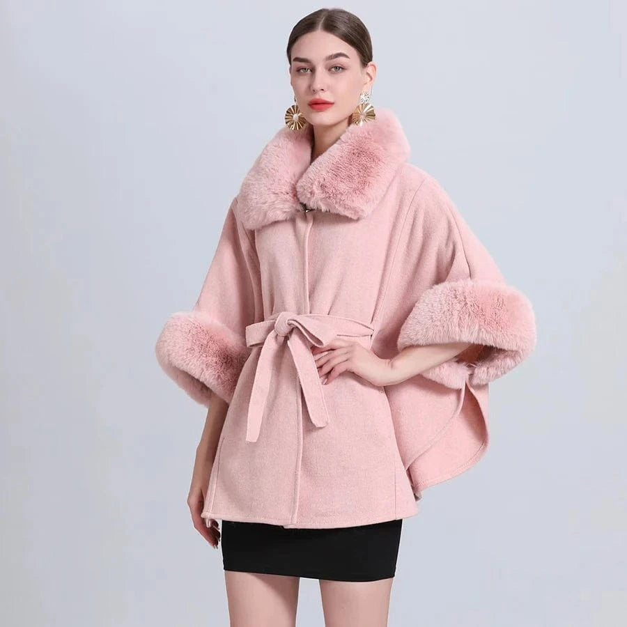 Poncho Femme Poches Fourrure