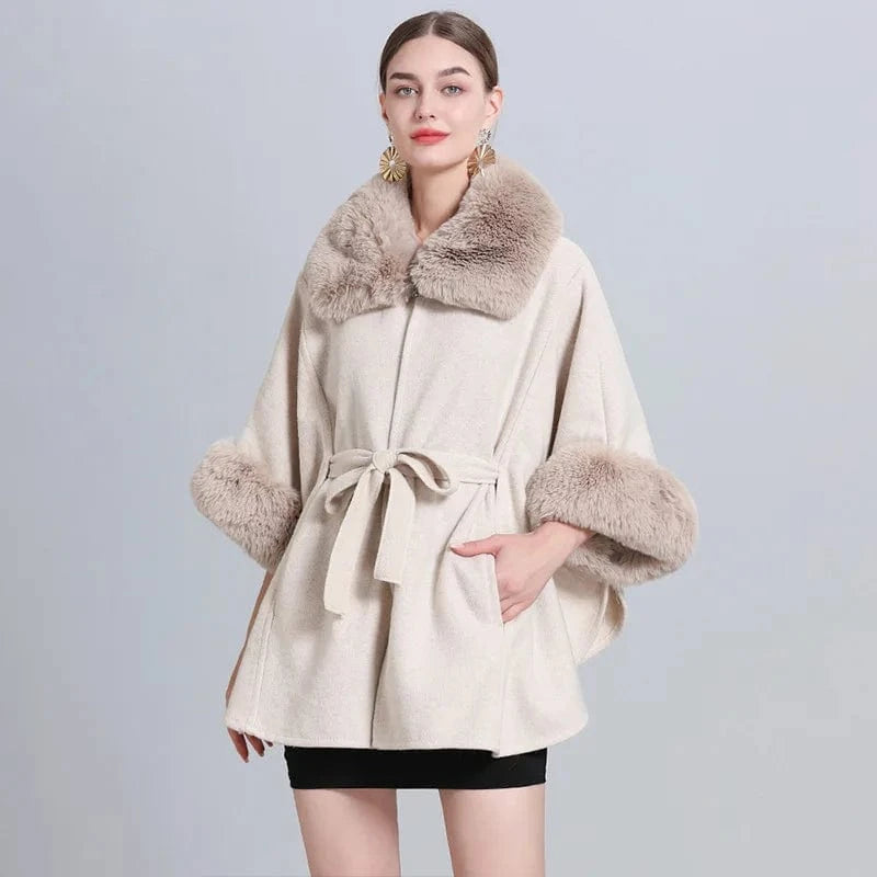 Poncho Femme Poches Fourrure