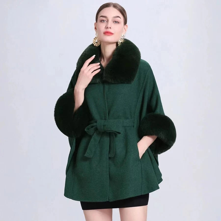 Poncho Femme Poches Fourrure