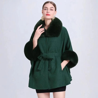 Poncho Femme Poches Fourrure