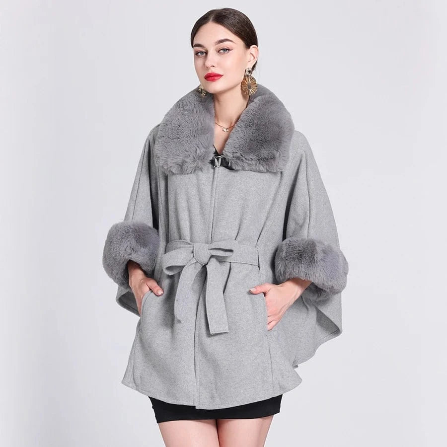 Poncho Femme Poches Fourrure
