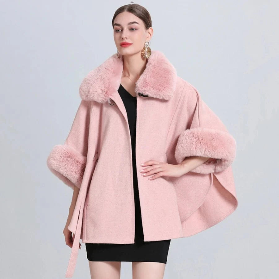 Poncho Femme Poches Fourrure