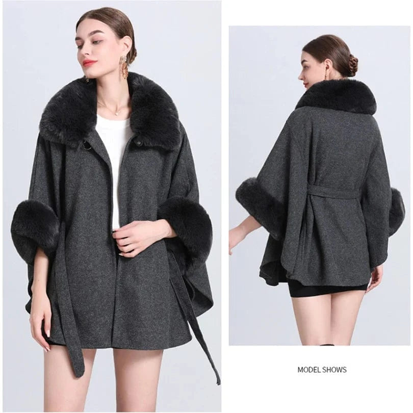 Poncho Femme Poches Fourrure