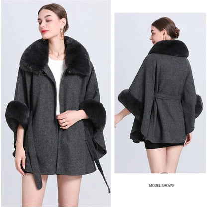 Poncho Femme Poches Fourrure