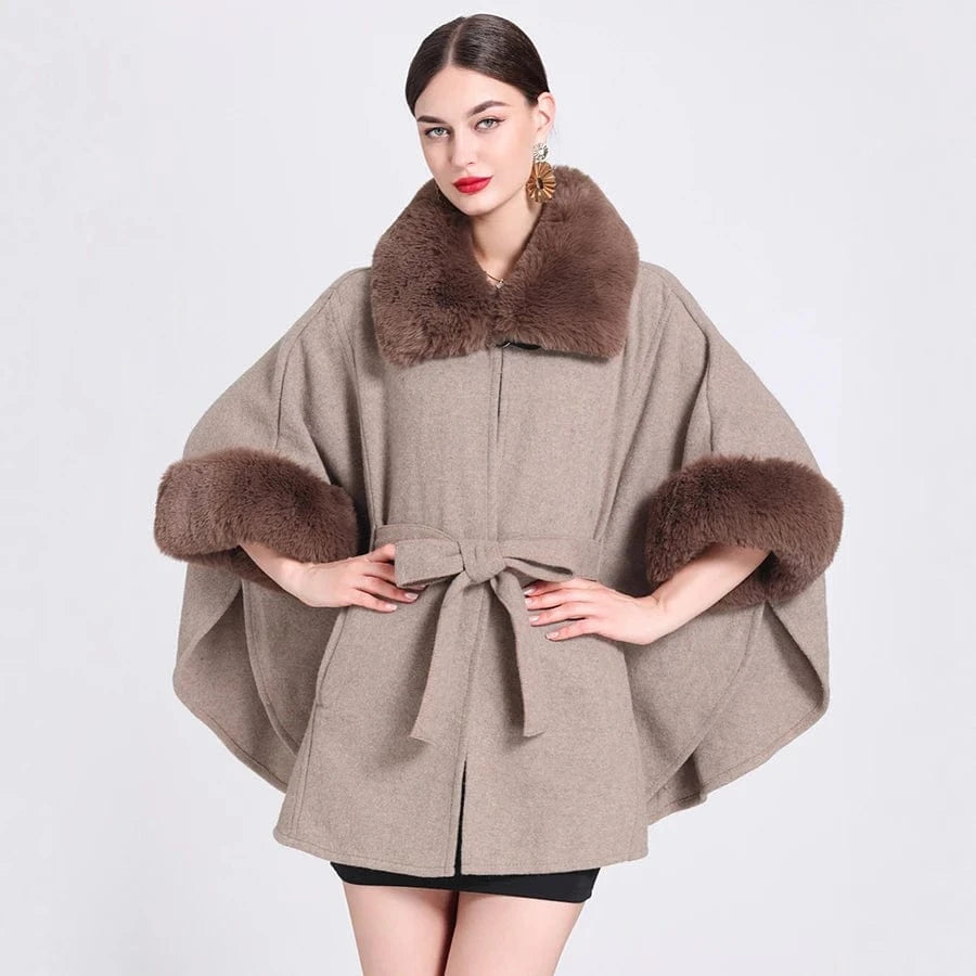 Poncho Femme Poches Fourrure