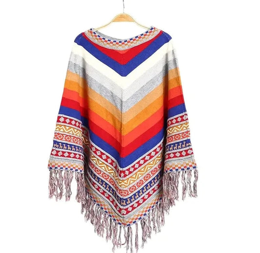 Poncho Femme Rayures Mexicain