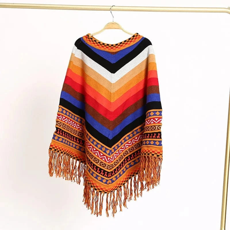 Poncho Femme Rayures Mexicain