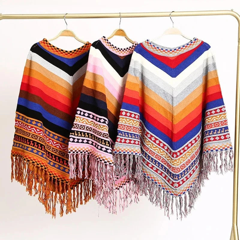 Poncho Femme Rayures Mexicain