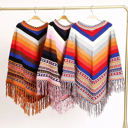 Poncho Femme Rayures Mexicain