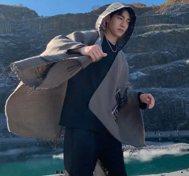 Poncho Homme Fin à Carreaux