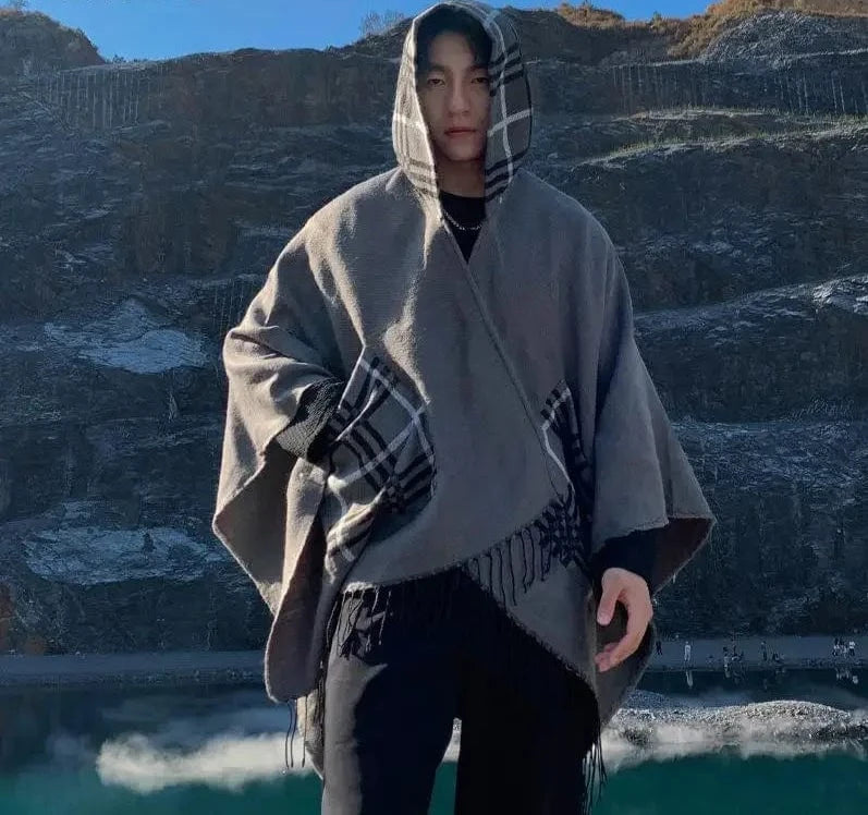 Poncho Homme Fin à Carreaux