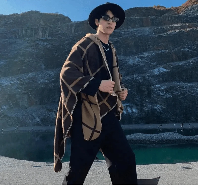 Poncho Homme Hiver à Carreaux