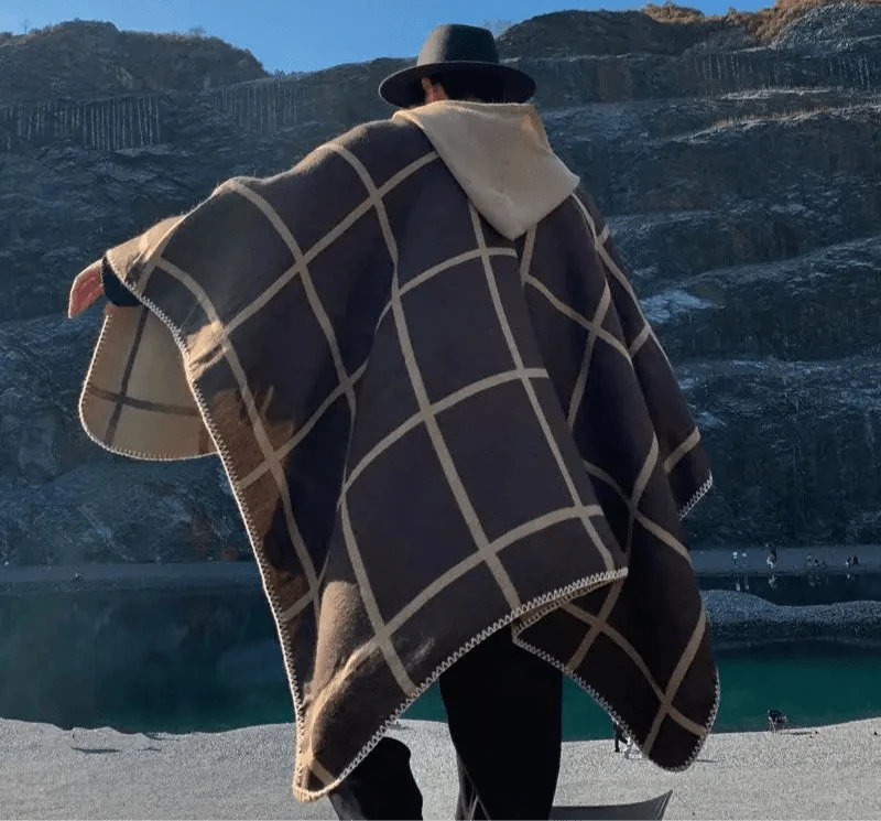 Poncho Homme Hiver à Carreaux