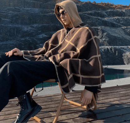 Poncho Homme Hiver à Carreaux