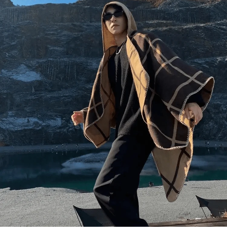 Poncho Homme Hiver à Carreaux