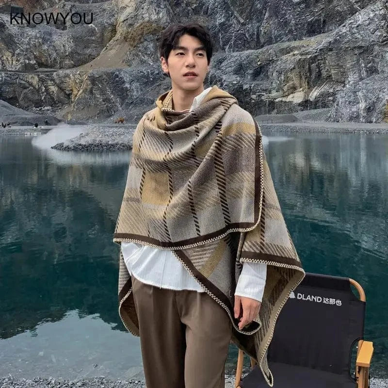 Poncho Homme Plaid Doux