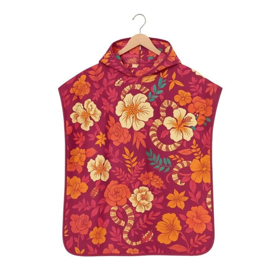 Poncho Surf Fleurs Roses